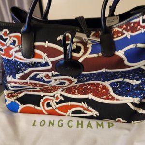Longchamp Roseau Gallop Fleuri Racehorse Canvas Tote Bag